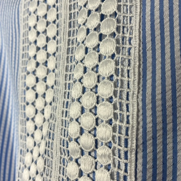 London Times seersucker crocheted front panel adorned shift midi dress Sz 6 - Picture 6 of 10